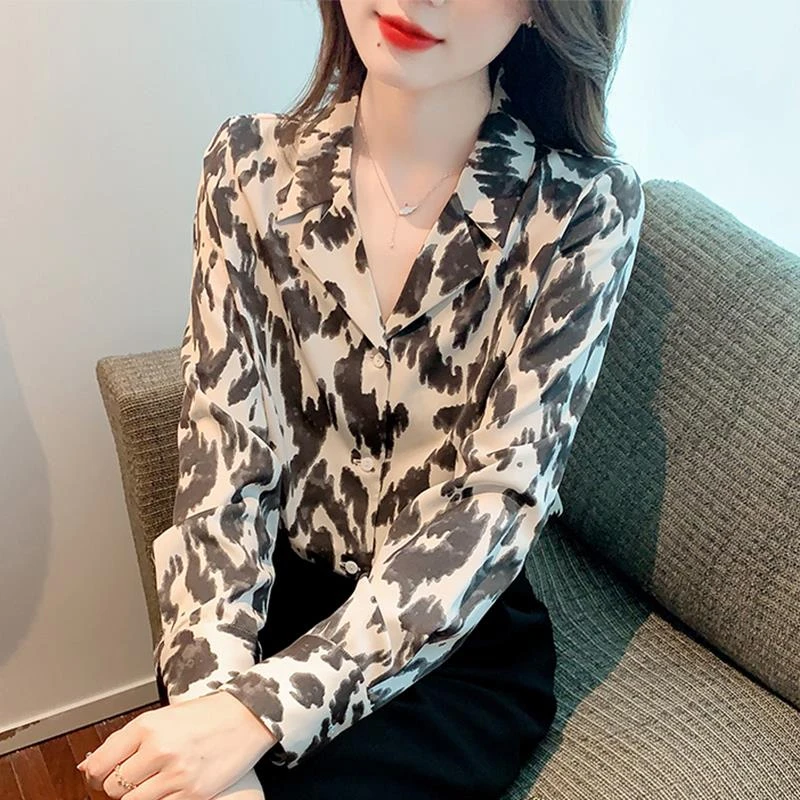 覆古港味印花长袖衬衫女秋季2025新款秋装高级感轻奢气质显瘦上衣