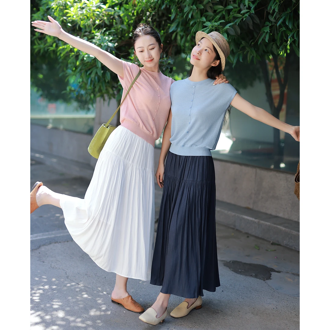 红念百褶裙大摆半身裙女中长款夏季2025年新款女装a字裙优雅裙子