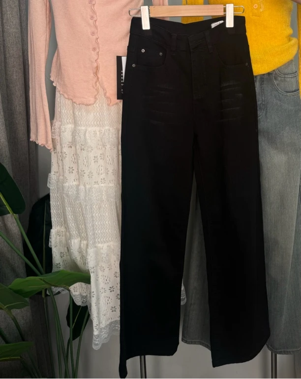 8611春新款高腰显瘦阔腿牛仔裤宽松遮胯长裤