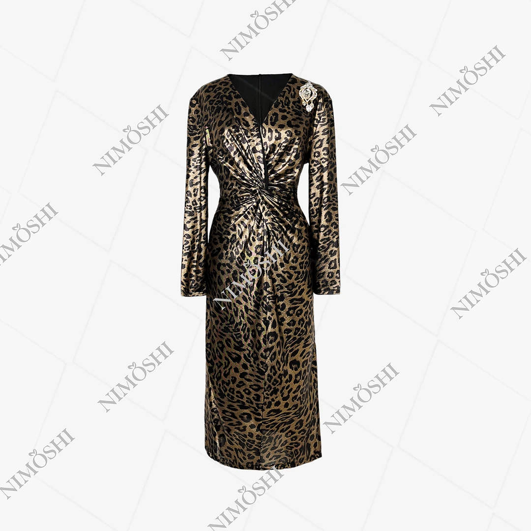 (娴总）-新款轻奢豹纹色气质显瘦气质中长款简约连衣裙Q1190