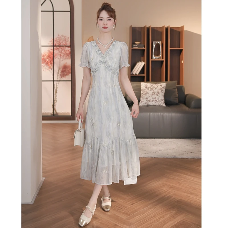 乔琪拉-【海洋之恋】-夏季新款法式气质优雅收腰中长款连衣裙长裙女