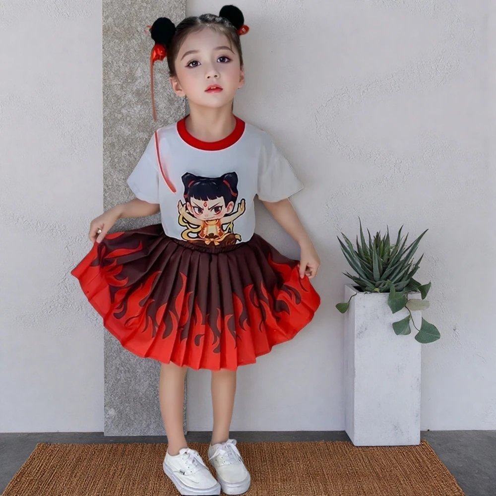 女童夏季套装2025新款哪吒儿童服装网红洋气女宝宝短袖两件套夏装