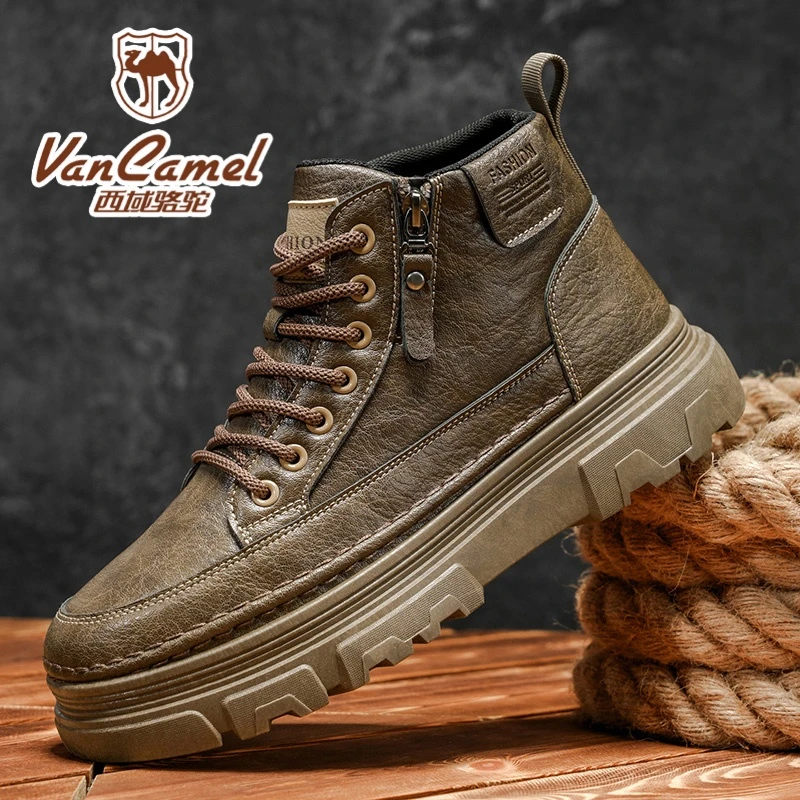 VANCAMEL/西域骆驼秋季新款男鞋百搭厚底中帮男靴户外休闲马丁靴