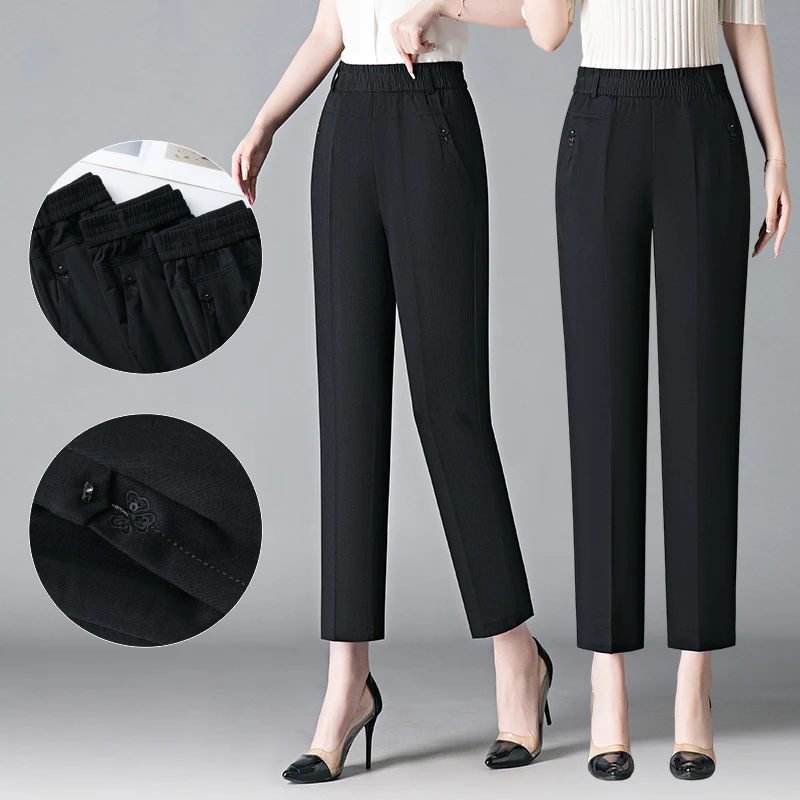 夏季薄款妈妈裤女九分裤民族风小个子冰丝裤中老年70岁80岁奶奶裤