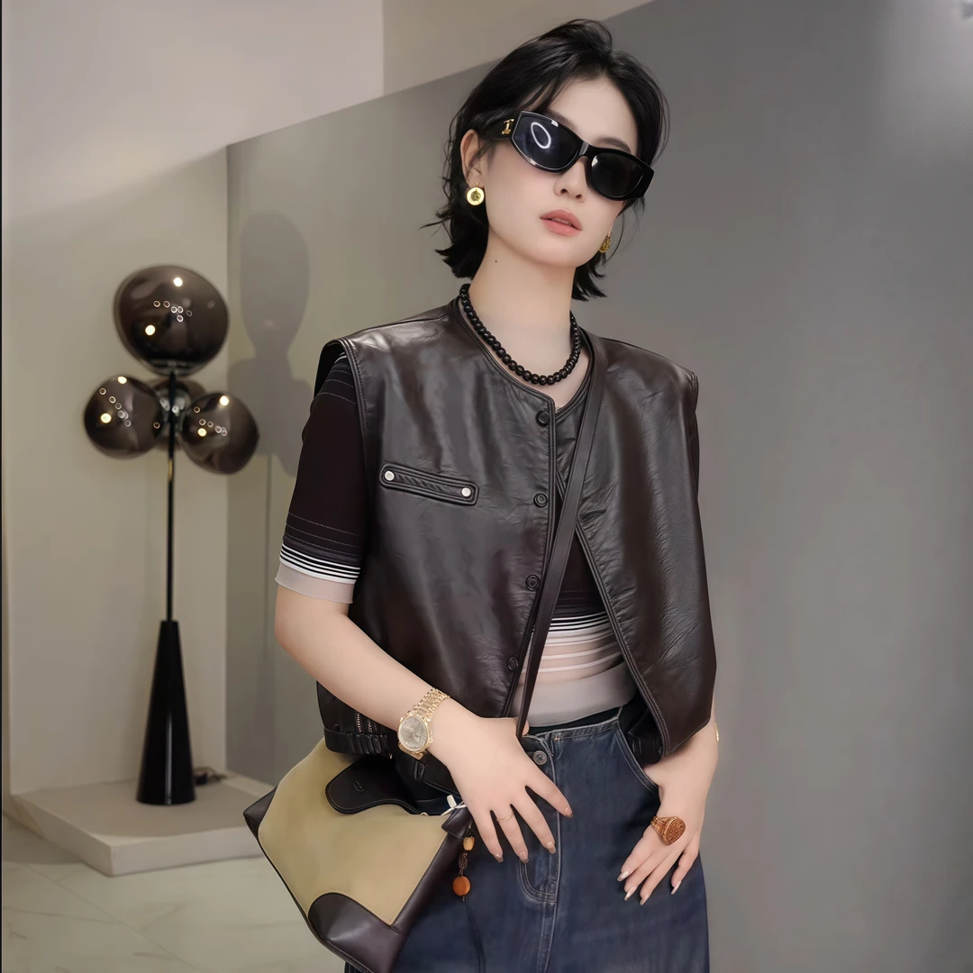 圆领简约风复古厚款秋季马夹上衣百搭显瘦短款时尚休闲马甲坎肩女