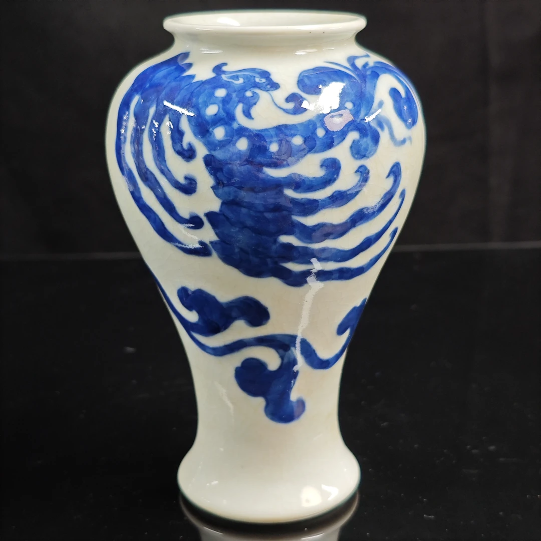 青花团凤纹鸡腿瓶6660212-高度8.5 肚径11.5