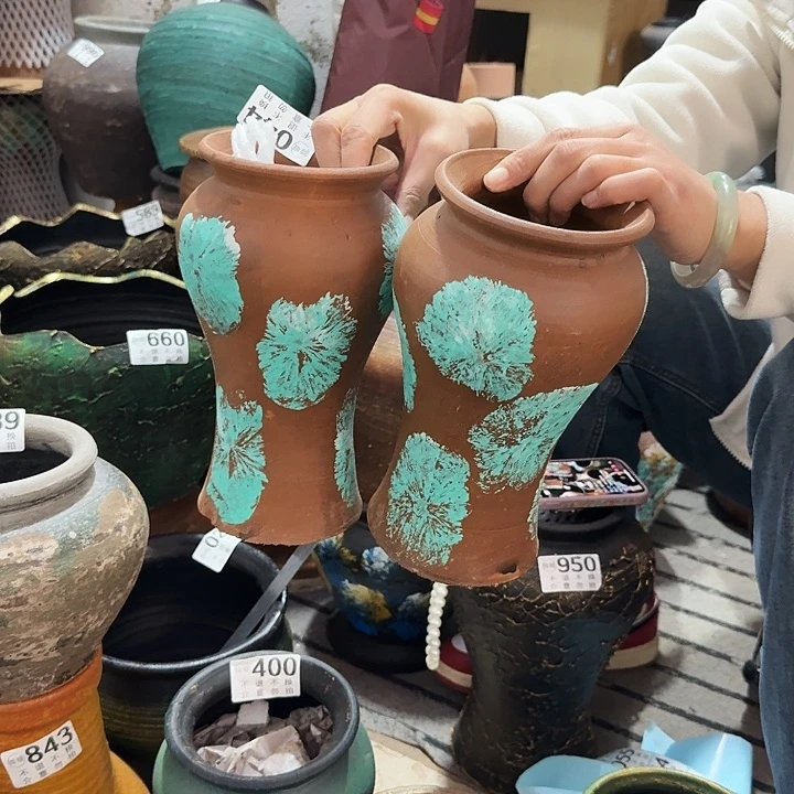 瑕疵彩绘一对044高度22口径11