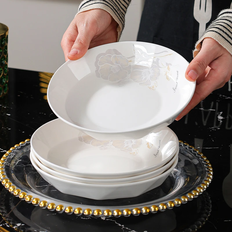 轻奢7英寸饭盘甜蜜蜜家用陶瓷饭盘6只装