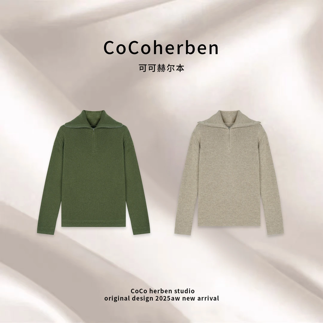 CocoHerben插肩袖翻领厚款针织保暖毛针织衫毛衣时尚网红HBZ088