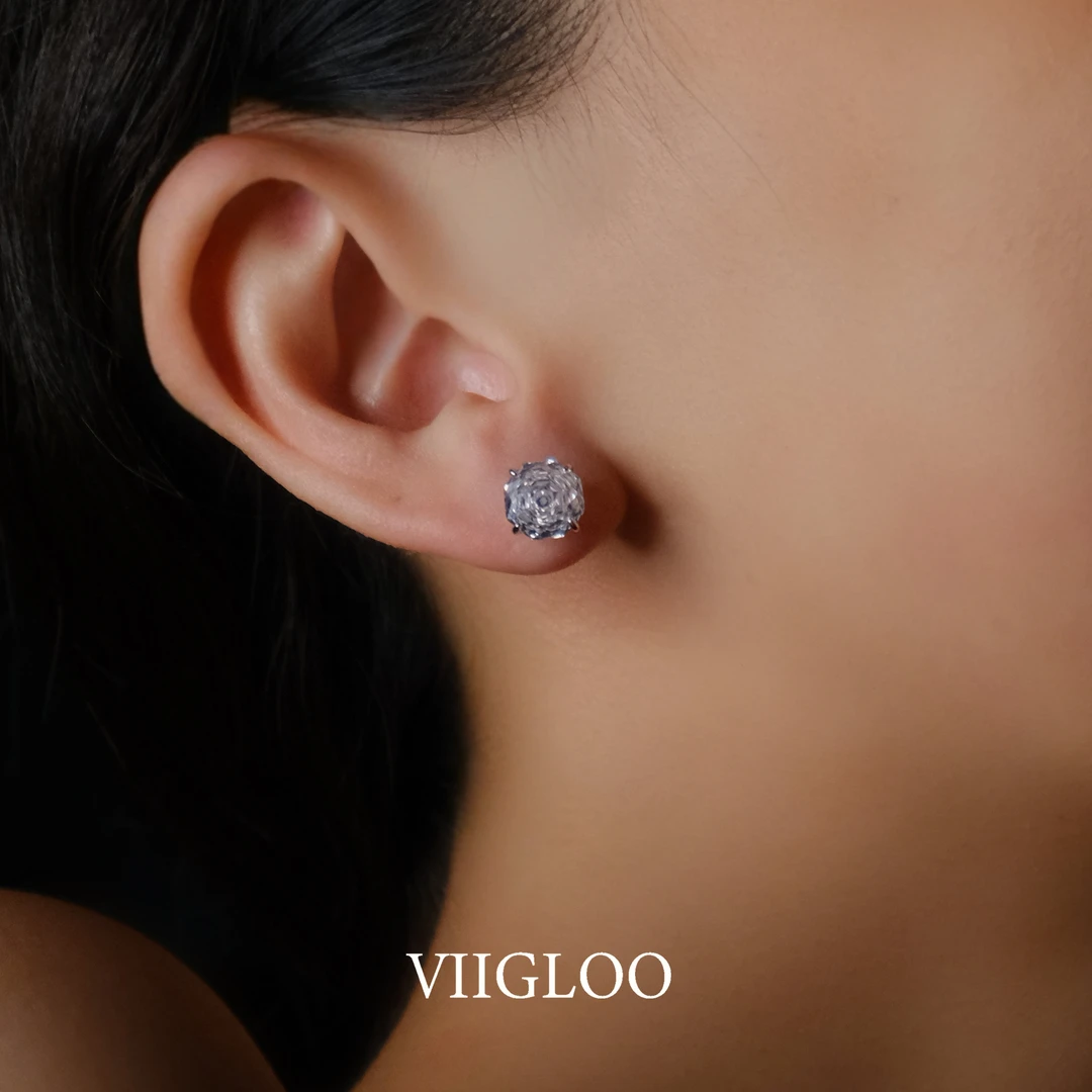 925银合成锆石耳饰 ⅦGLOO｜s925银 薄雾玫瑰耳钉-简约精致耳饰