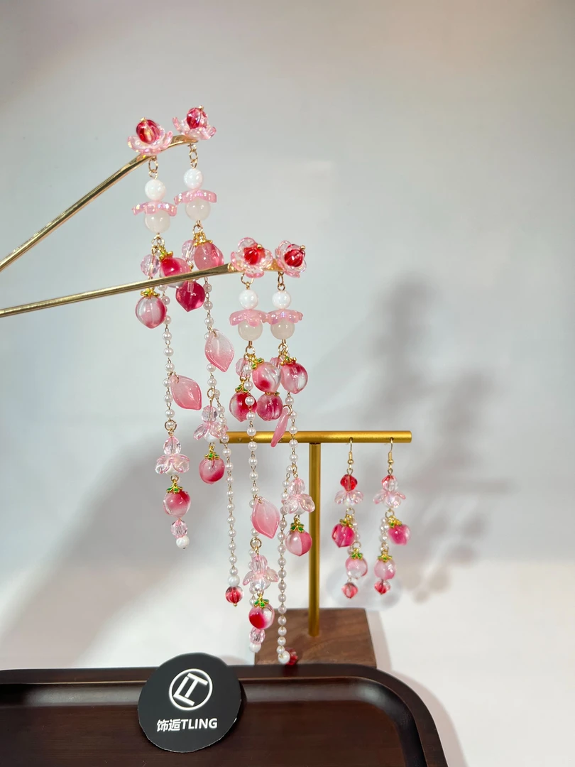 屁桃'原创琉璃蜜桃仙气飘飘步摇发簪发钗