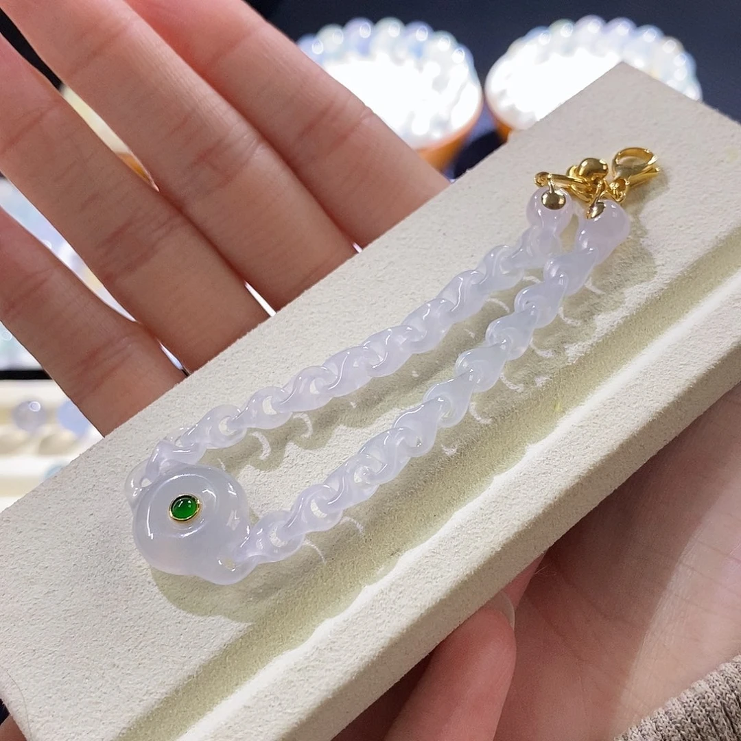 翡翠未镶嵌挂件环环相扣活链