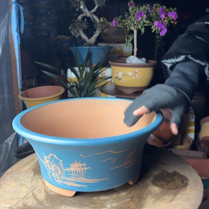 紫砂33蓝色票口山水