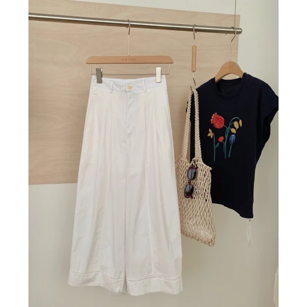 东大门韩国原单韩系简约松紧腰休闲百搭休闲裤3437