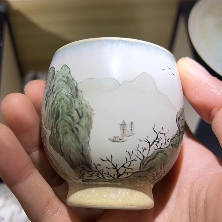 手绘山水杯茶人子