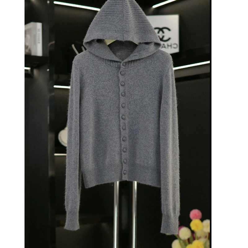 慵懒随性！羊毛包扣纯色简约连帽针织开衫外套