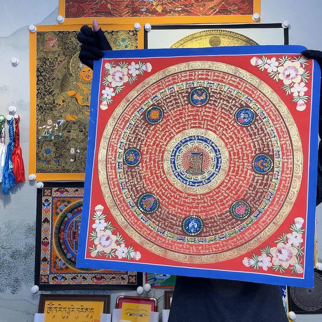 卷轴画纯手绘六字真言唐卡50厘米左右