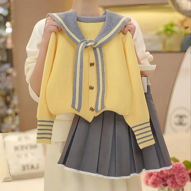 女童秋季套装韩系百搭2025新款童装洋气秋款针织毛衣百褶裙两件套