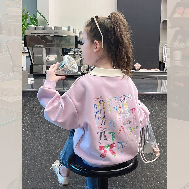 女童洋气时髦上衣大童装韩版长袖女孩2025秋季新款儿童翻领卫衣潮
