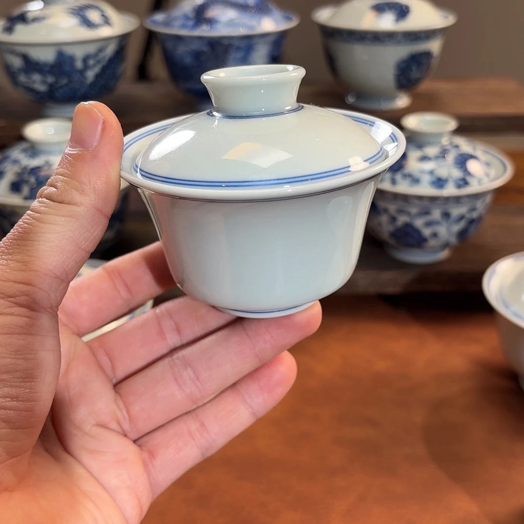 景德镇纯手工白胎小小马蹄盖碗