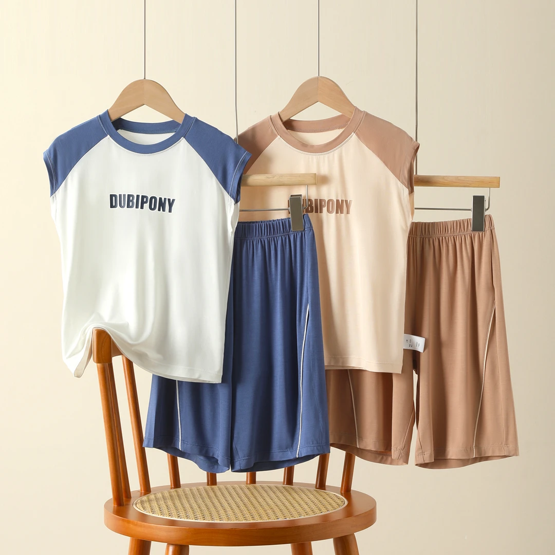 夏季莫代尔儿童背心短裤运动套装睡衣家居服男童空调服外穿冰丝