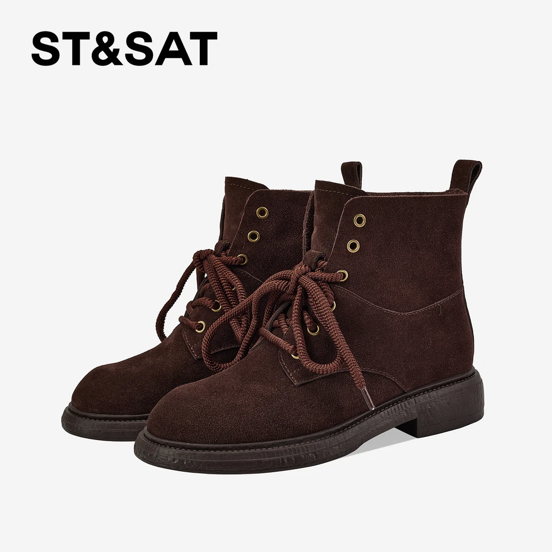 St&Sat/星期六英伦风系带短靴保暖舒适百搭马丁靴秋冬复古时装靴