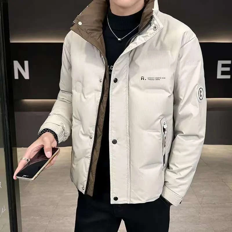 冬季新款帅气加厚时尚短款冬装保暖外套男士冬外男士立领羽服