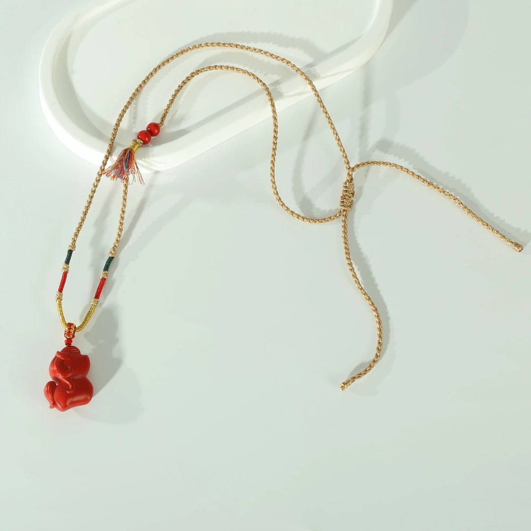 含辰砂工艺品【马到成功】朱砂红纱小马项链编绳款可调节