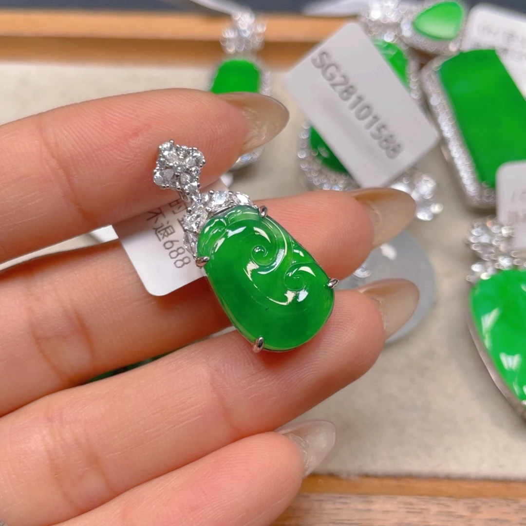 翡翠银S925镶嵌挂件