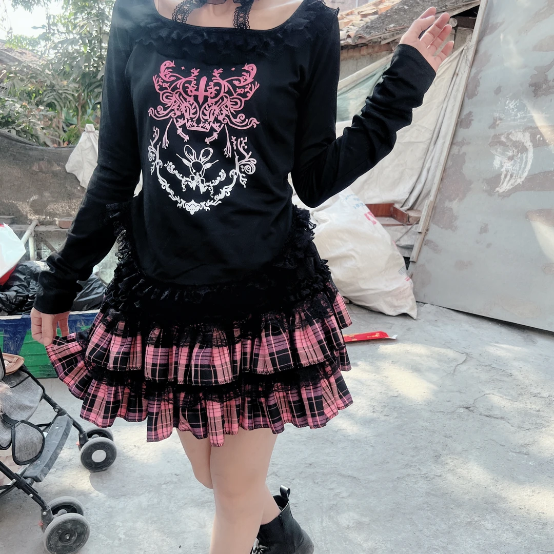 T恤绑带时尚蕾丝常规打底衫长袖秋冬百褶百搭流苏拼接印花