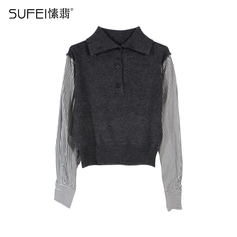 SUFEI/愫翡S51CS0183A 春季新款简约拼接假两件衬衫 0183