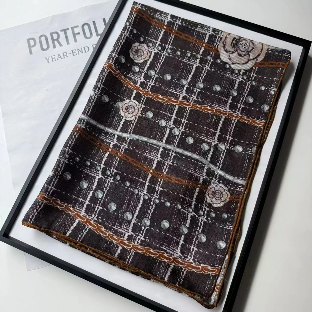 Hongxi Scarves/鸿晰丝巾桑蚕丝单面西丽纱珍珠山茶花87方巾D179