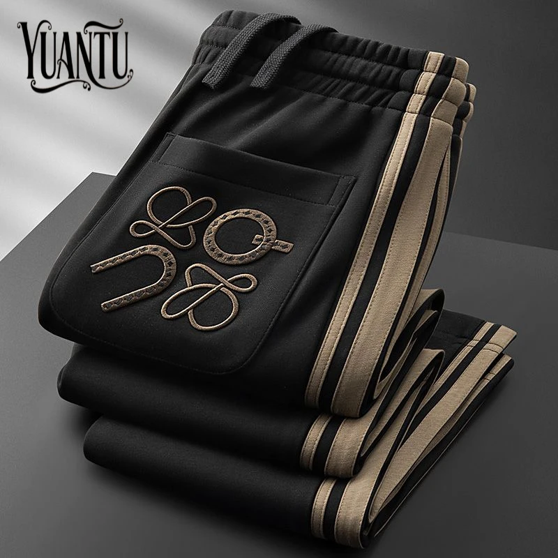 轻奢级秋冬季莫代尔亲肤运动休闲裤欧货潮牌边织撞色高端直筒卫裤