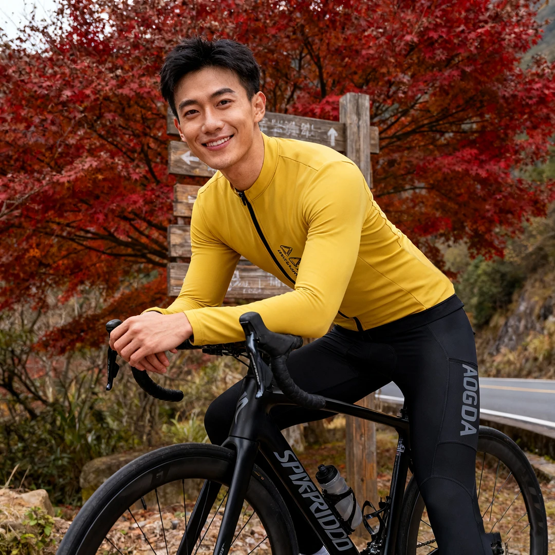 奥格达AOGDA 秋冬男款抓绒防风保暖户外自行车公路车骑行服长袖