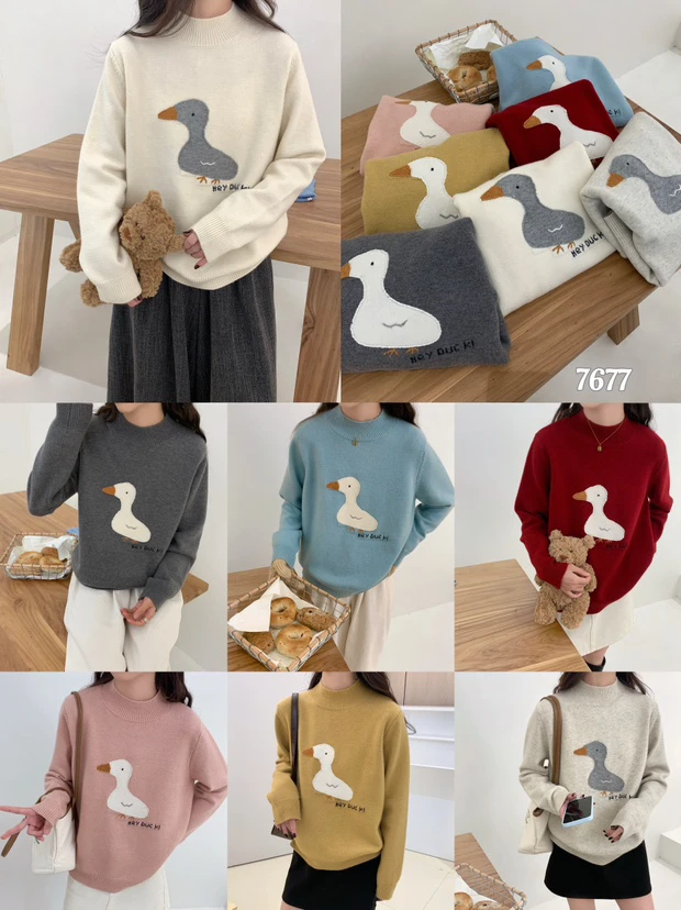 7677【开心鸭~】加厚半高领套头毛衣秋冬