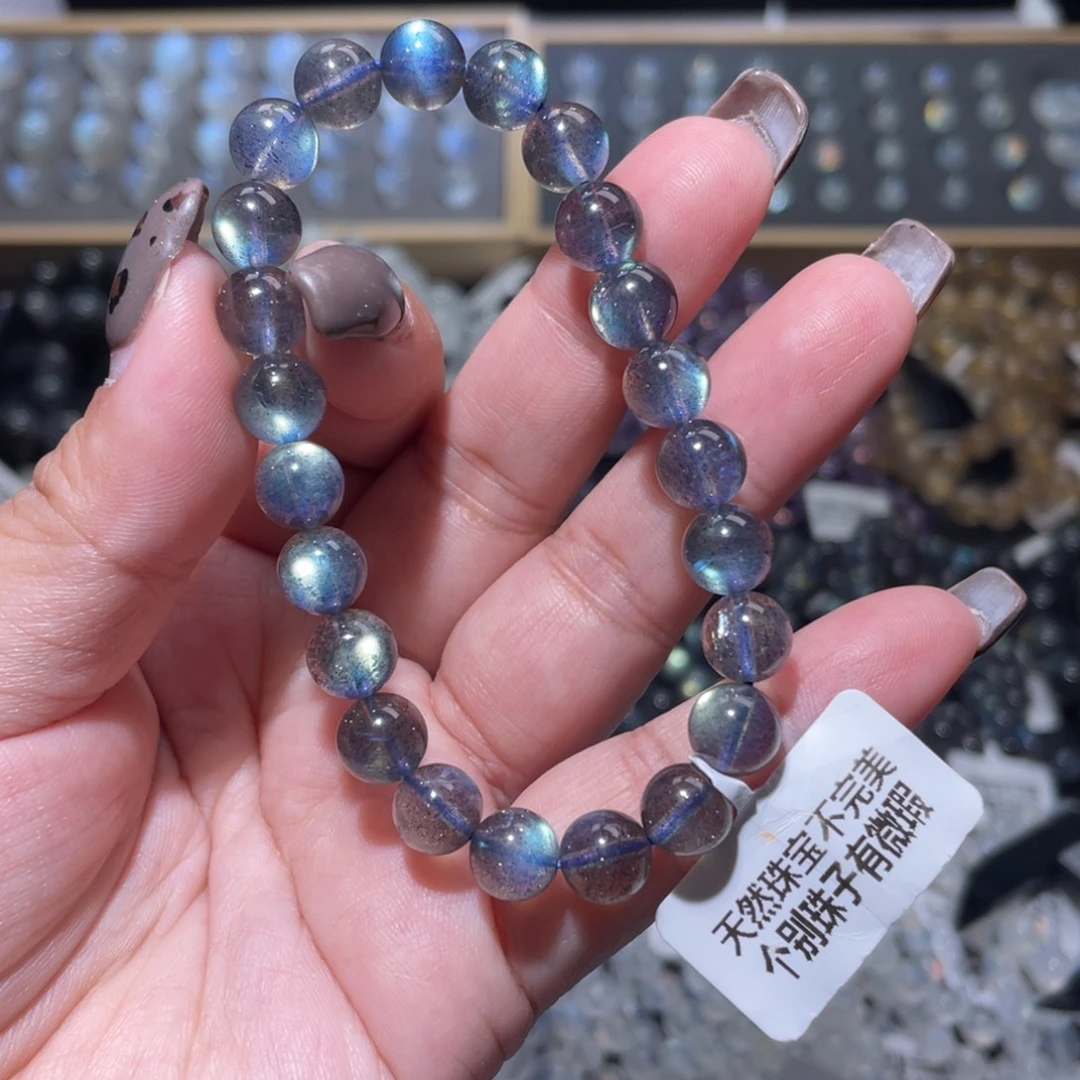 手链长石未镶嵌马岛黑体灰月光手链8mm