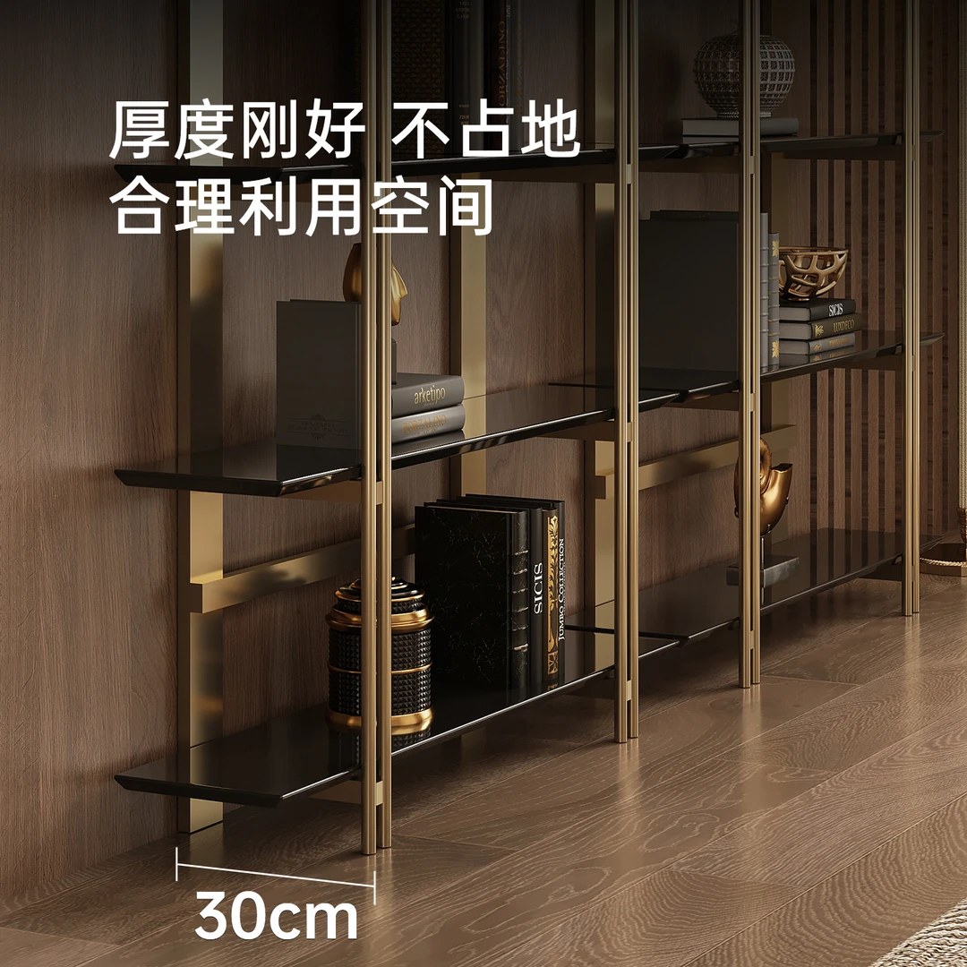 家用展示架意式轻奢高级感书架落地置物架书房靠墙一体储物柜书柜