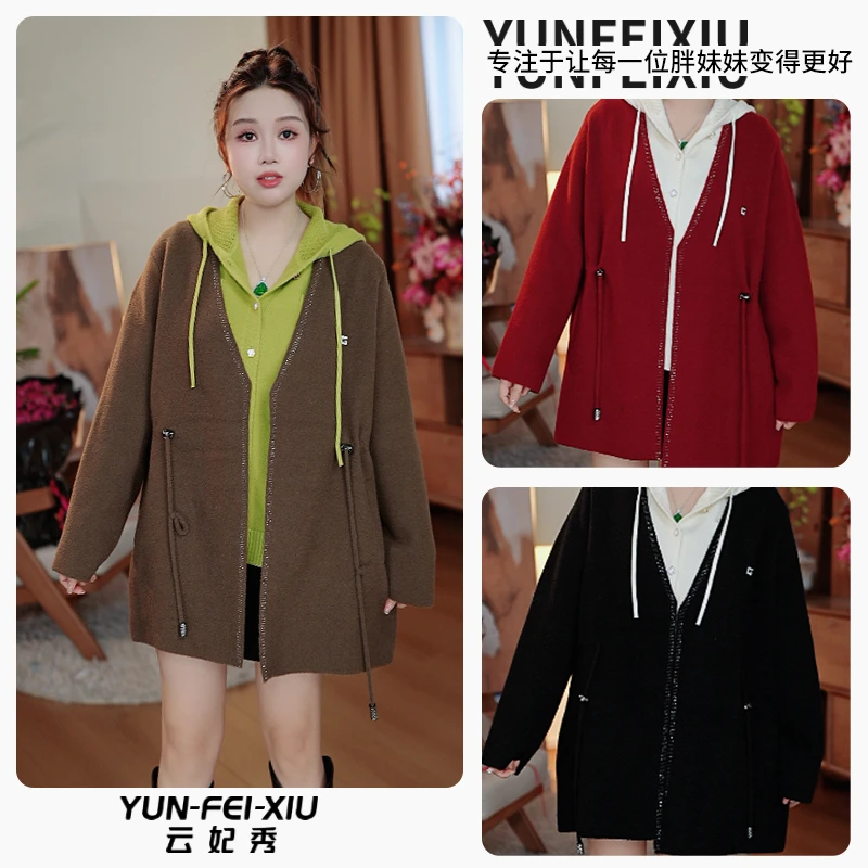 云妃秀大码女装外套V领系带保暖时尚宽松显瘦遮肉胖妹妹秋25902