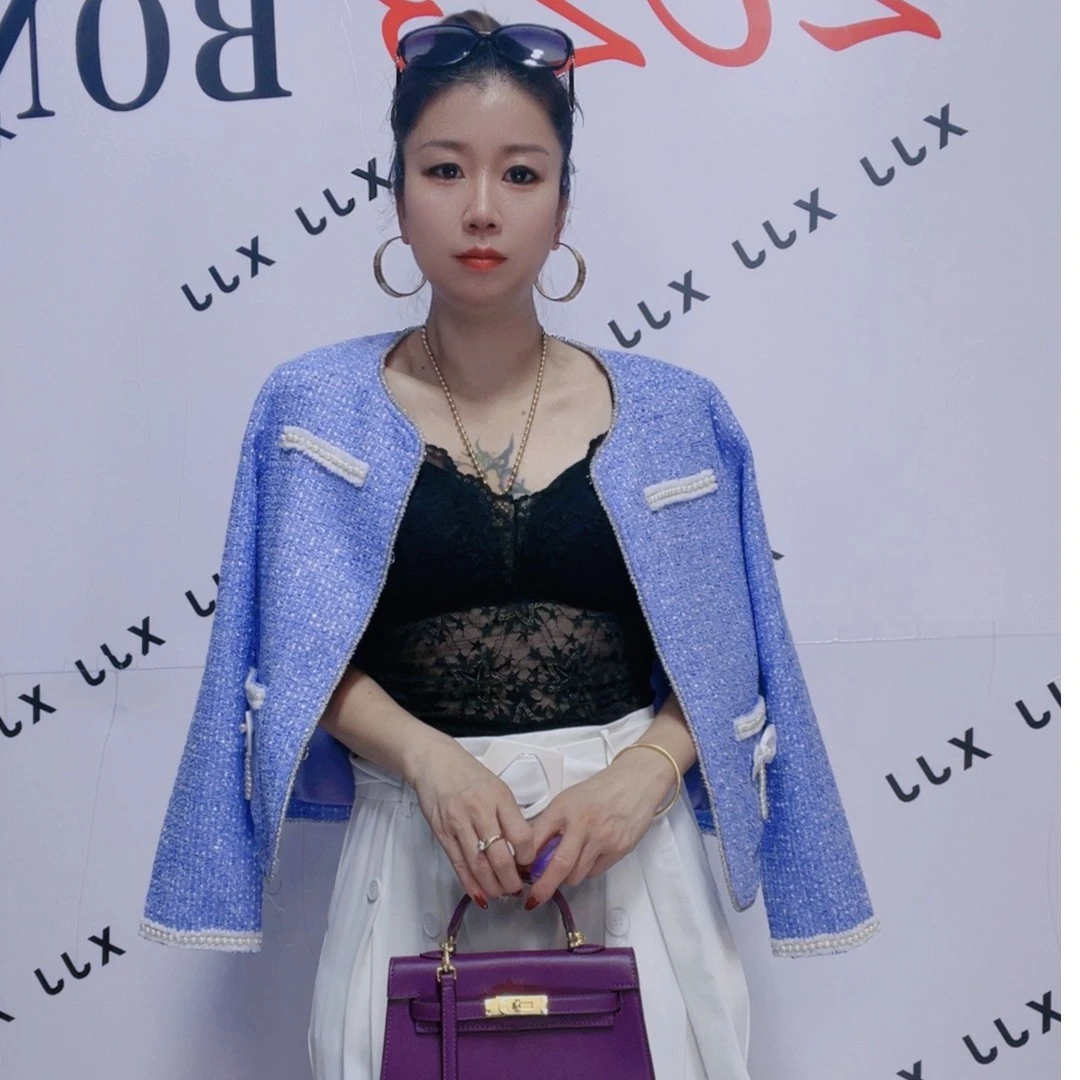 3188小香风套装时尚蓝色气质女士秋冬设计师