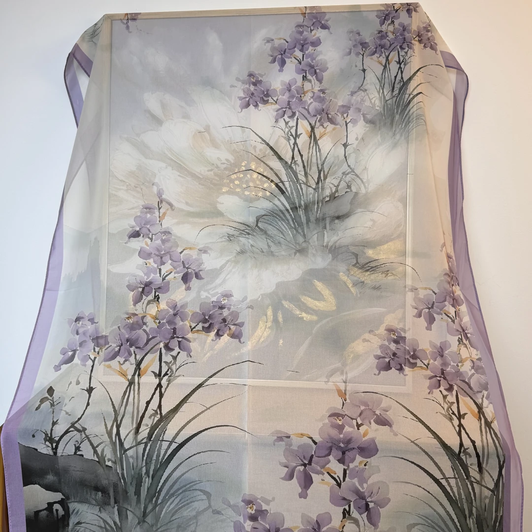 J034【紫梦花荫】180*70薯良纱女士方巾