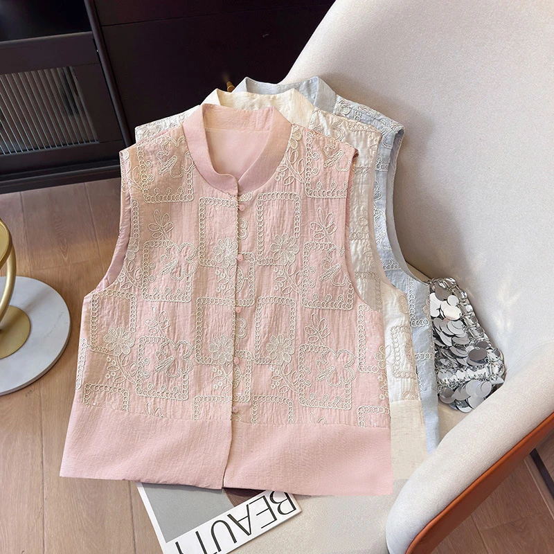 新款马夹 2025夏季新款马甲新中式背心重工刺绣外套女叠穿上衣