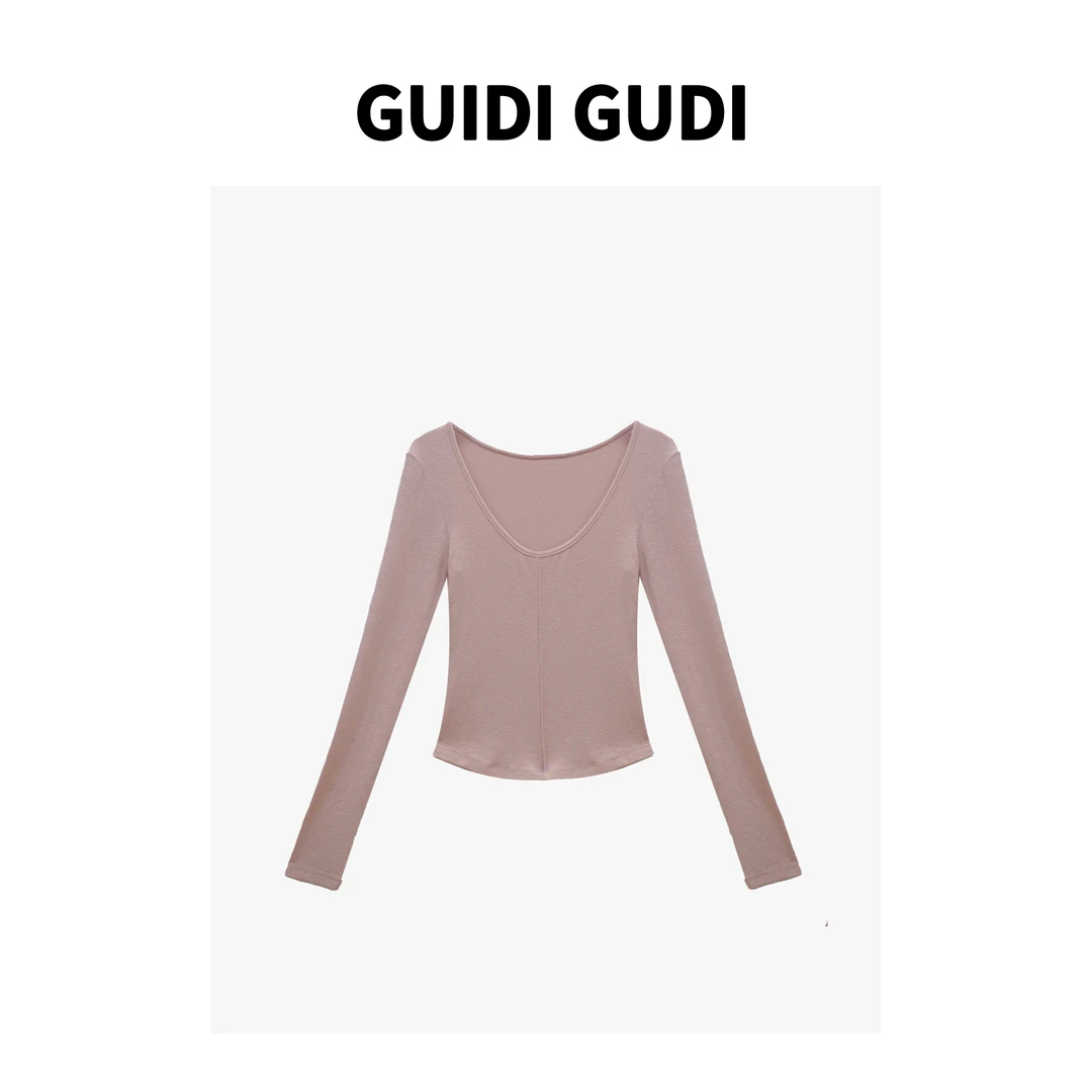 GUIDI GUDI【粉气扑鼻】气质休闲女人味时尚长袖上衣T恤 T9430619