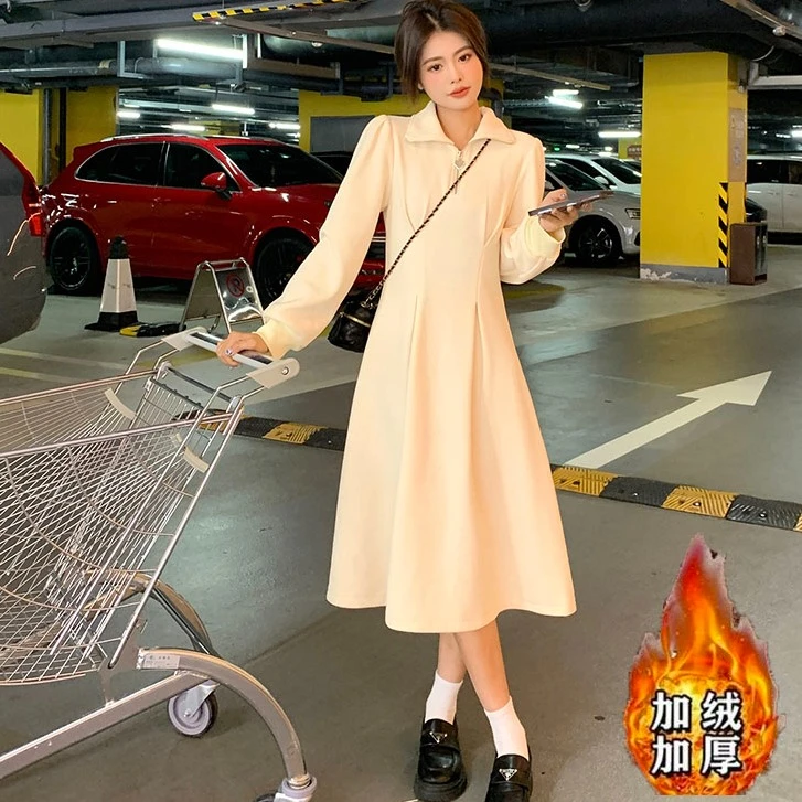 （清货）大码长袖加绒内搭连衣裙秋冬2024新款胖mm收腰裙子1640