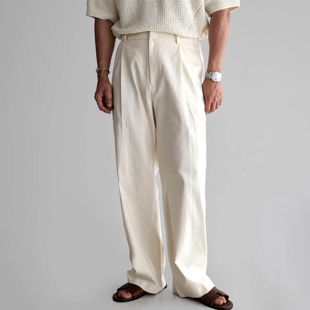 半松紧腰休闲裤男士春秋轻薄2025新款商务通勤轻熟风直筒阔腿裤子