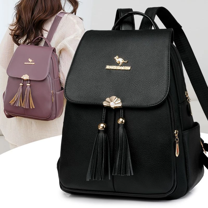 卡拉羊【剪标撤柜】双肩包2025新款大容量时尚百搭女士软皮旅行包背