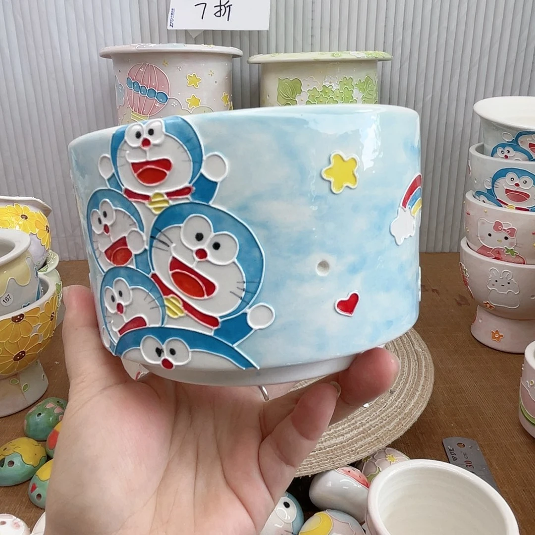 ****夏白泥手绘多肉花盆微瑕413