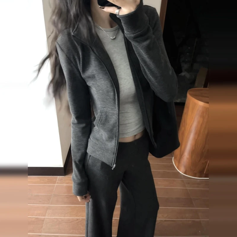 灰色高级感卫衣运动套装女春季2025年新款显瘦休闲初春穿搭一整套