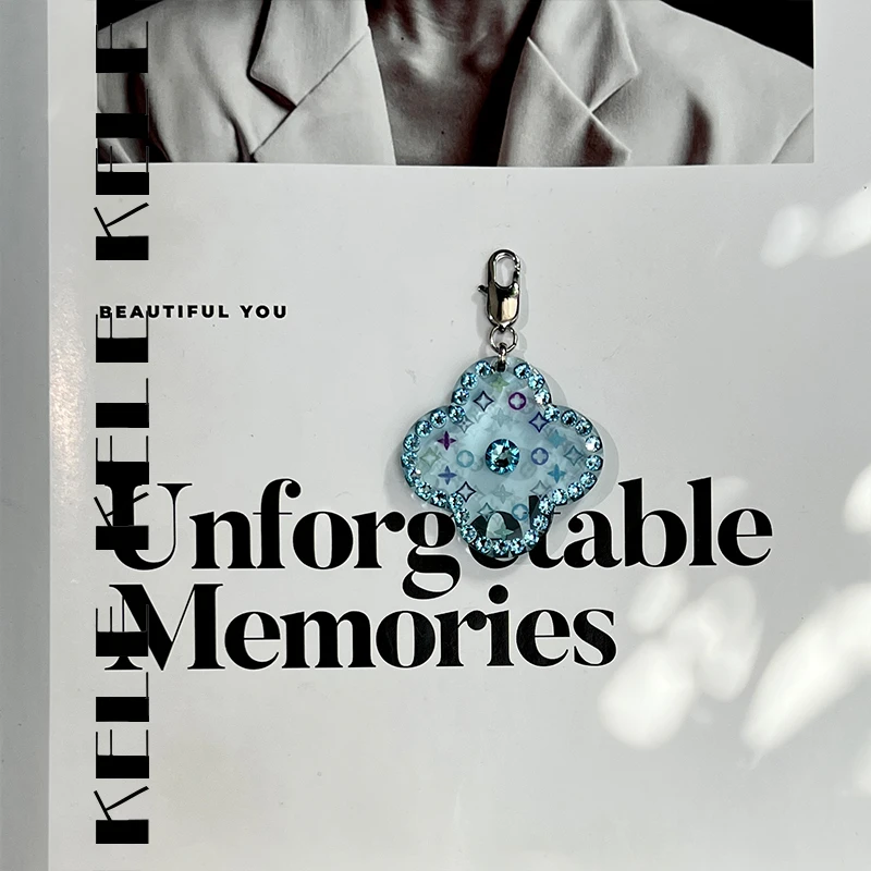 【挂件-双面施华-梵克蓝三彩】金属皮质短链原创设计-通用防丢