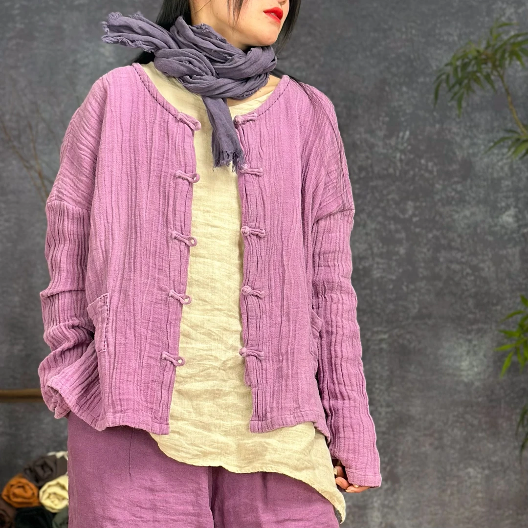 周周布衣-开春新款肌理感亚麻盘扣复古小外套文艺文艺新中式