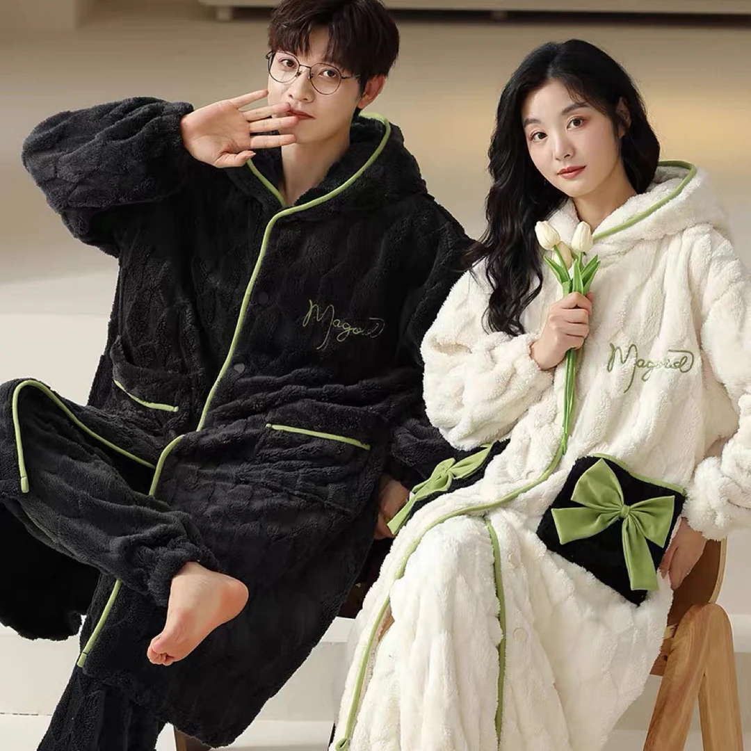 睡衣情侣秋冬珊瑚绒女生2025款加绒加厚保暖法兰绒男士套装家居服